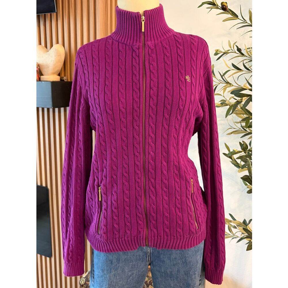 Lauren Ralph Lauren Women’s XL Purple Cable Knit Full-Zip Sweater Jacket